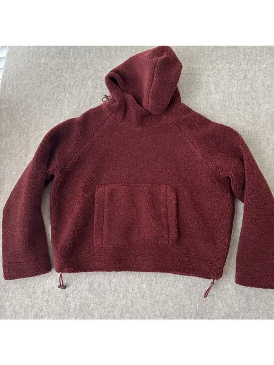 VINCE Cozy Pile Fleece Pullover Hoodie Anise Red Womens Small - Picture 2 of 9